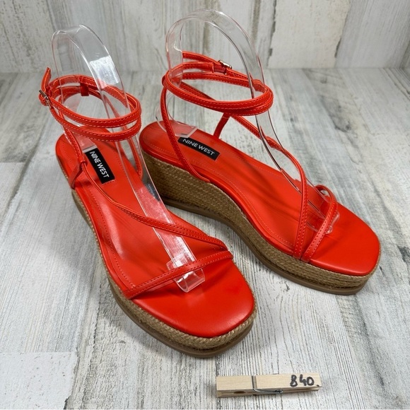 New Nine West Alexx Platform Wedge Sandal Red #840 - Picture 12 of 12